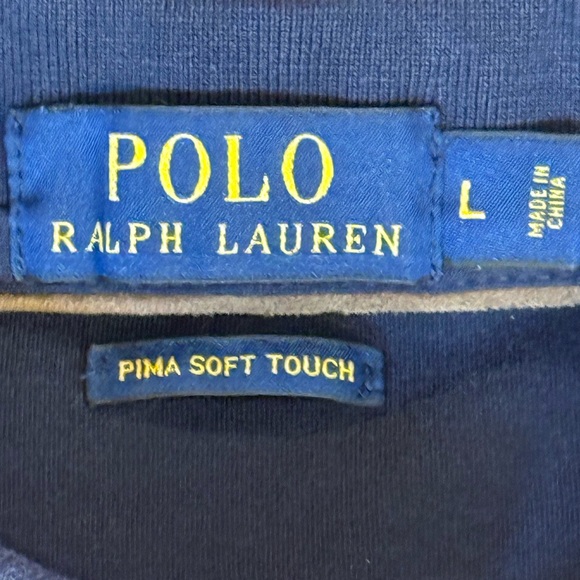 Ralph Lauren Long Sleeve Pima Polo Preppy  Navy Suede Trim Classic Fit L Men's - Picture 3 of 8